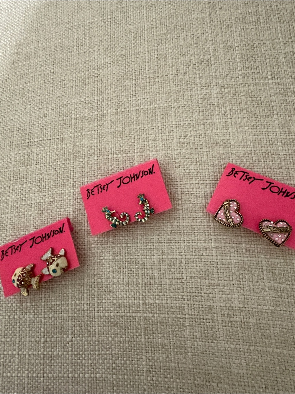 Betsey Johnson Pink Heart, seahorse, and fish earrings by Betsy Johnson